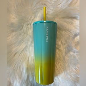Starbucks teal to yellow ombré curved bottom tumbler